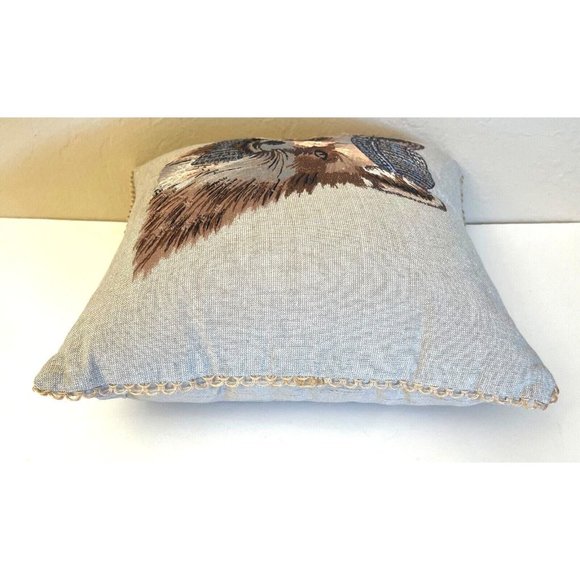 Pier 1 Accent Toss Pillow Embroidered Fox with Hat & Bowtie Neat Retro Art Rare - Picture 8 of 10